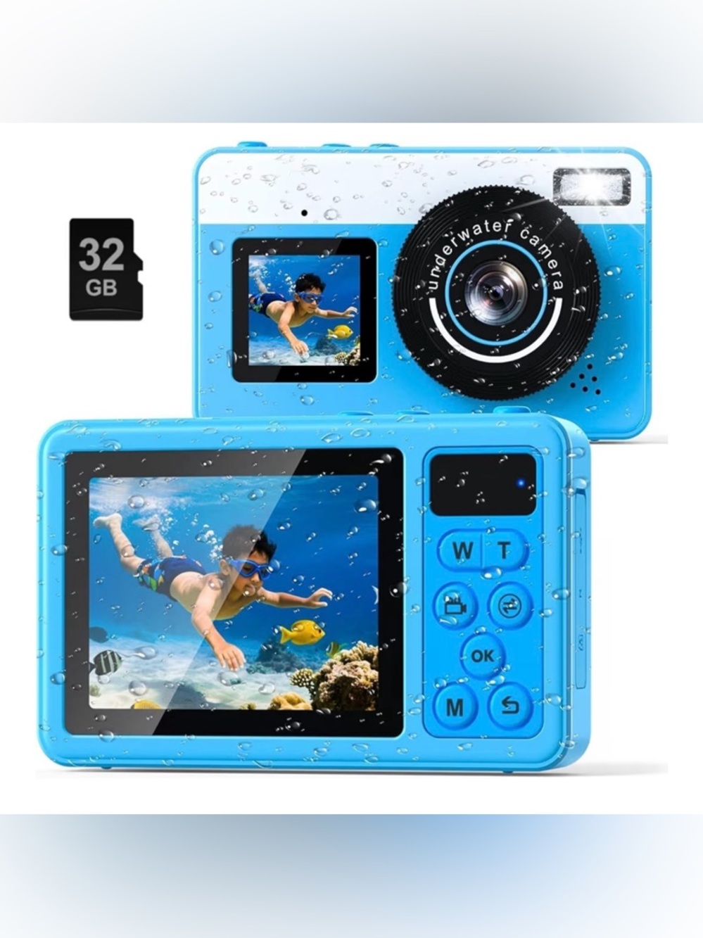 Blue Waterproof Kids Digital Camera - Compact Underwater Photo & Video
